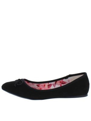 Carson18 Black Tied Bow Pointed Toe Ballet Flat