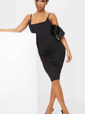 Black Square Neck Strappy Midi Dress