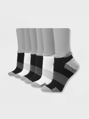 Hanes Performance Women's Extended Size Cushioned 6pk No Show Tab Athletic Socks -black/gray 8-12