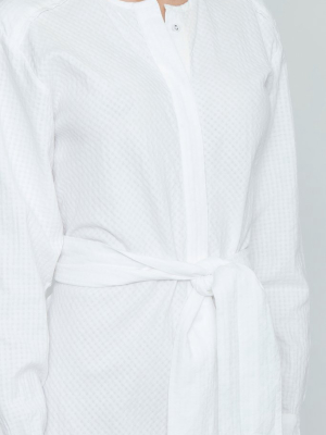 Karina Belted Shirt Dress - Textured White