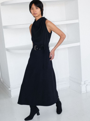 Belted Cowl Dress - Midnight