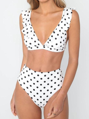 Pretty Polka Dots Ruffle Bikini Swimsuit - Two Piece Set