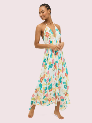 Tropical Floral Halter Cover-up Maxi Dress