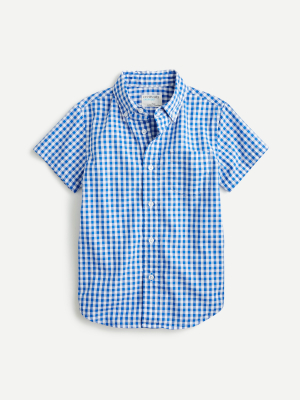 Boys' Short-sleeve Stretch Poplin Button-down In Gingham