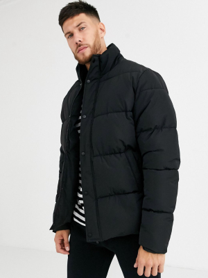 Asos Design Sustainable Puffer Jacket In Black With Funnel Neck