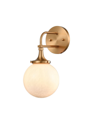 Beverly Hills 1-light Vanity Light In Satin Brass With White Feathered Glass