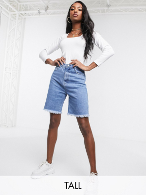 Missguided Tall Longline Denim Shorts In Blue