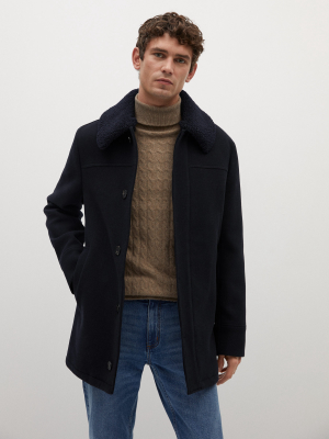 Shearling Collar Wool Coat