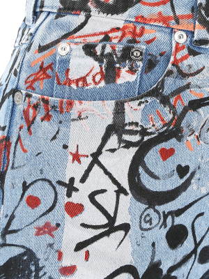 Burberry Graffiti Print Washed Denim Mini Skirt