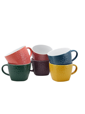 18oz 6pk Stoneware Rainbow Petal Mugs - Elama