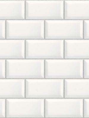 Large Subway Tile Peel-and-stick Wallpaper In Alabaster And Grey By Nextwall