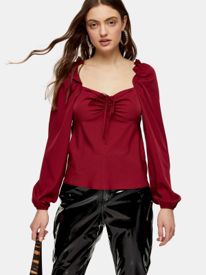 Burgundy Plain Long Sleeve Prairie Blouse