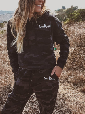 Black Camo Fleece Cropped Hoodie & Joggers Set