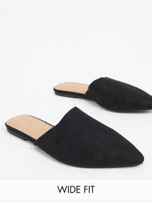 Asos Design Wide Fit Lava Pointed Flat Mules In Black