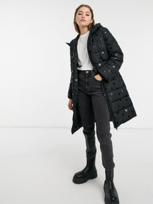 Pieces Padded Coat With Polka Dot In Black