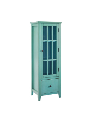 Largo Antique Glass Door Cabinet Turquoise - Linon