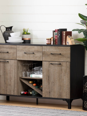 Valet Buffet With Wine Storage Weathered Oak And Black - South Shore