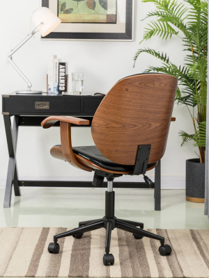 33" Leatherette Height Adjustable Swivel Desk Chair Black - Glitzhome