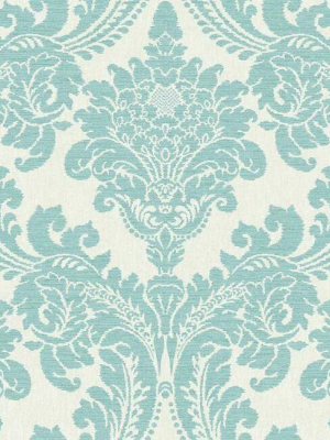 Tapestry Damask Wallpaper In Teal From The Grandmillennial Collection By York Wallcoverings