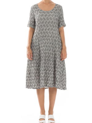 Geometric Texture Grey Linen Dress