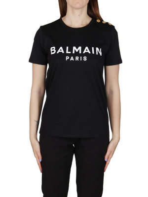 Balmain Logo Printed Button Detail T-shirt