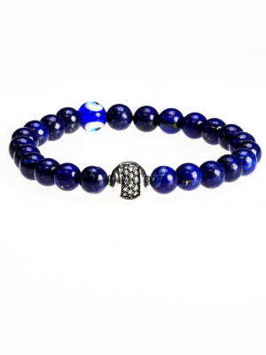 Jean Claude Wisdom Charm Lapis Crystal And Evil Eye Protection Bead Bracelet