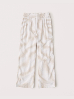 Linen-blend Pleated Wide Leg Pants