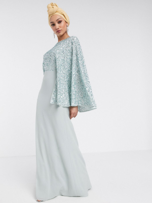 Maya Bridesmaid Allover Contrast Sequin Cape Maxi Dress In Blue