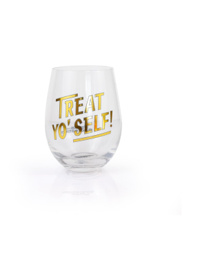 Surreal Entertainment Parks And Recreation Treat Yo Self Stemless Wine Glass | Gold