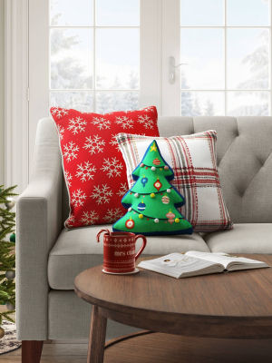 14"x16" Holiday Christmas Tree Shaped Throw Pillow Green - Wondershop™
