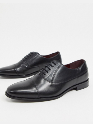 Walk London Alfie Toe Cap Shoes In Black Leather