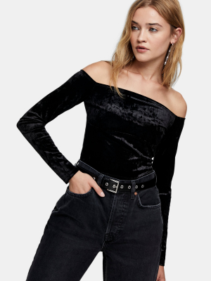 Black Crushed Velvet Bardot Top