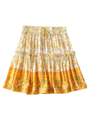 'paulina' Ruched Floral Frill Mini Skirt
