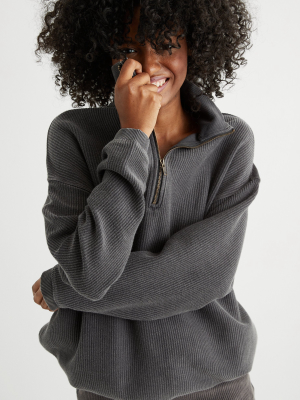 Aerie Good Vibes Corded Oversized Quarter Zip Sweatshirt