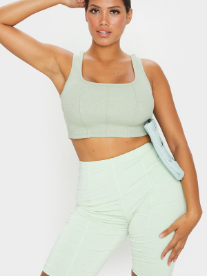 Shape Sage Green Thick Rib Seam Detail Crop Top