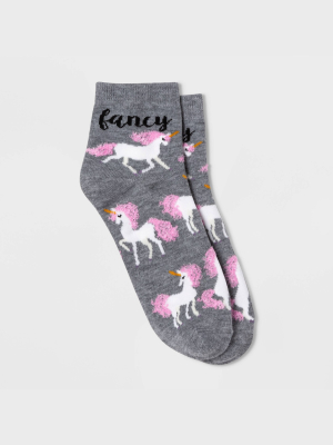 Women's "fancy" Unicorn Ankle Socks - Xhilaration™ Gray 4-10