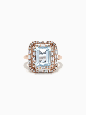 Effy Aquarius 14k Rose Gold Aquamarine And Diamond Ring, 3.50 Tcw