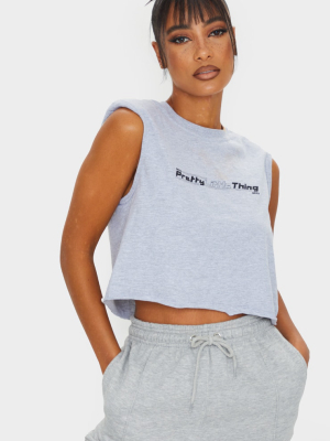 Prettylittlething Grey Printed Cropped Shoulder...