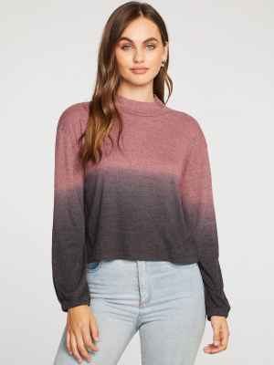 Triblend Rib Blouson Sleeve Mock Neck Tee