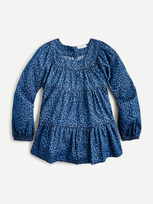 Girls' Tiered Leopard Chambray Top