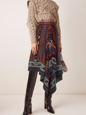 Asymmetric Intarsia Wool-blend Midi Skirt