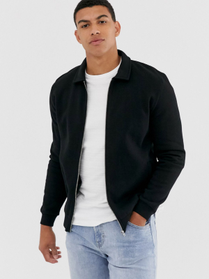 Asos Design Jersey Harrington Jacket In Black