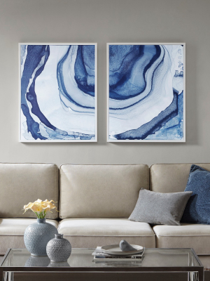 (set Of 2) 23.5" X 29.5"ethereal Printed Framed Canvas Decorative Wall Art Set Blue