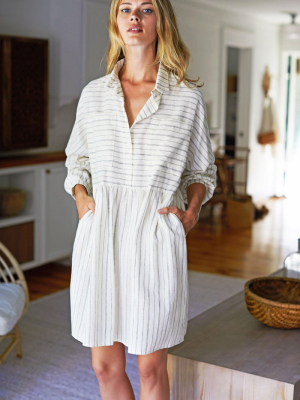 Selma Long Sleeve Dress - Ivory Hemp Stripe Organic