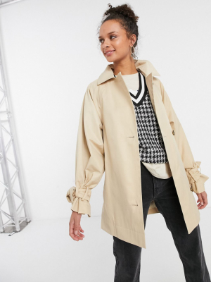 Topshop Cropped Trench Coat In Cream