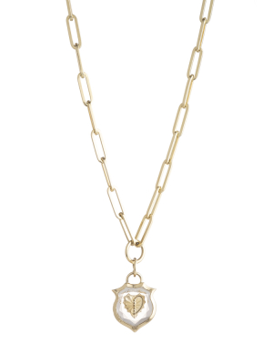 Small Crest Gemstone Heart Necklace