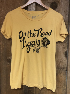 On The Road Again Womens Tee Gold Dust/blk