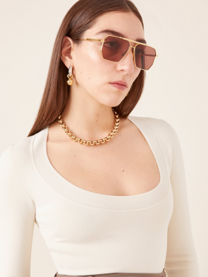 Square-frame Aviator Metal Sunglasses