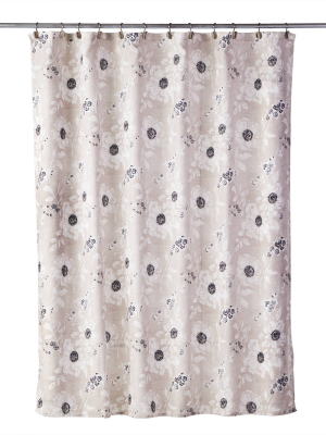 Linen Flowers Shower Curtain Beige - Skl Home