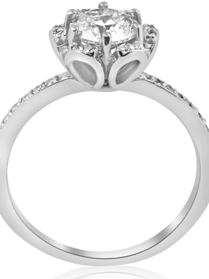 Pompeii3 1ct Diamond Engagement Ring Vintage Floral Halo 14k White Gold Enhanced